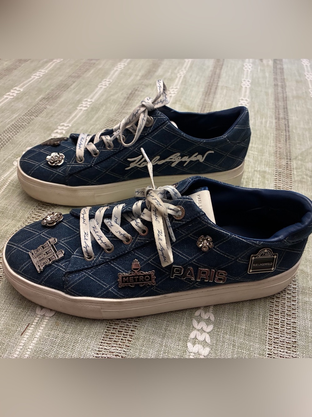 Karl Lagerfeld Paris Cate Rue Pins Quilted Denim Sneakers Shoes Women Size 9M